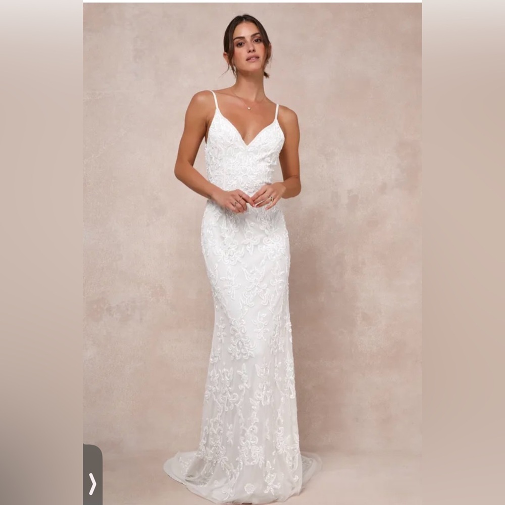 NWOT Lulus Everlasting Passion White SequinBeaded Backless Maxi💍